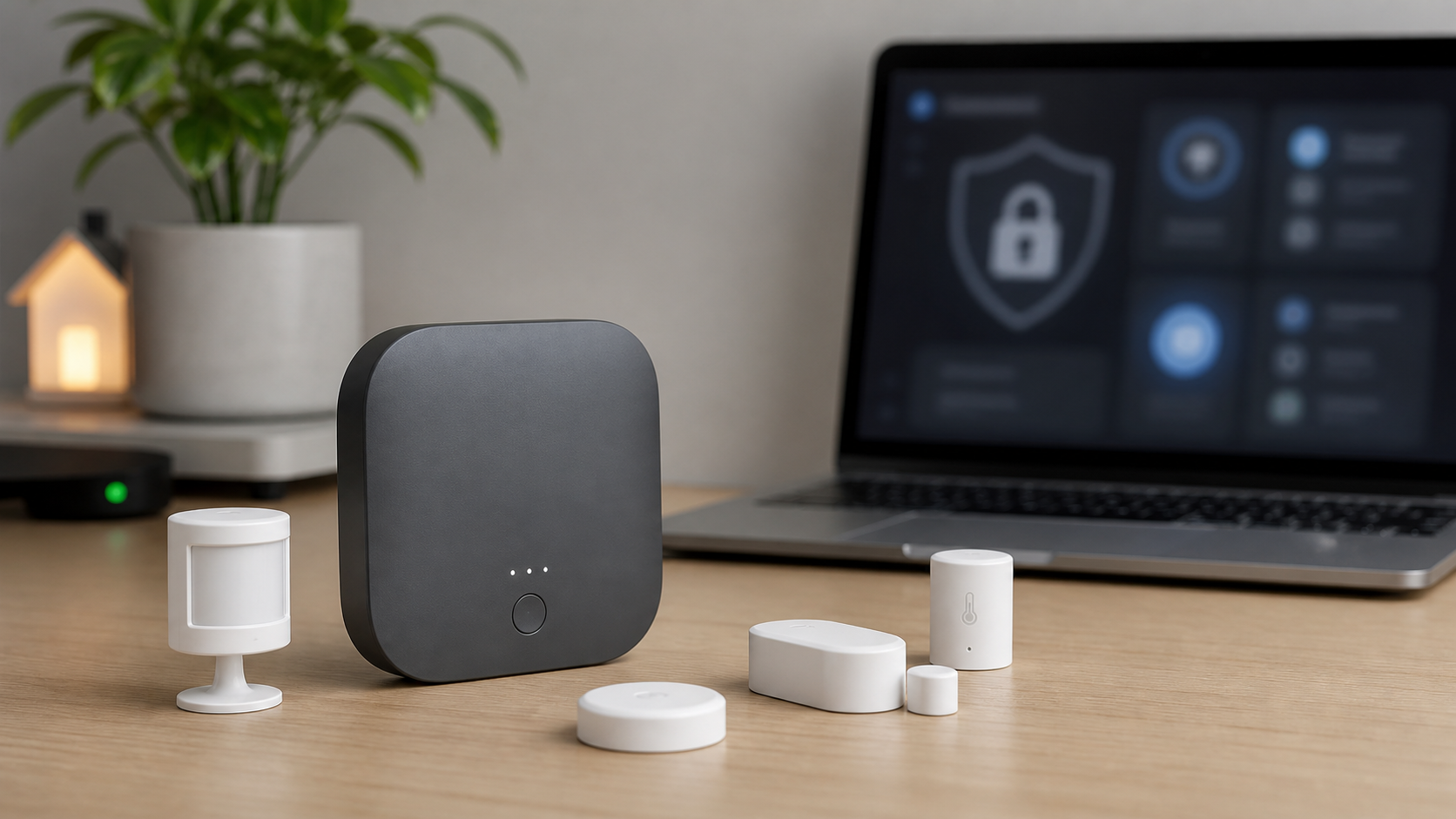Aqara hub with smart home security dashboard