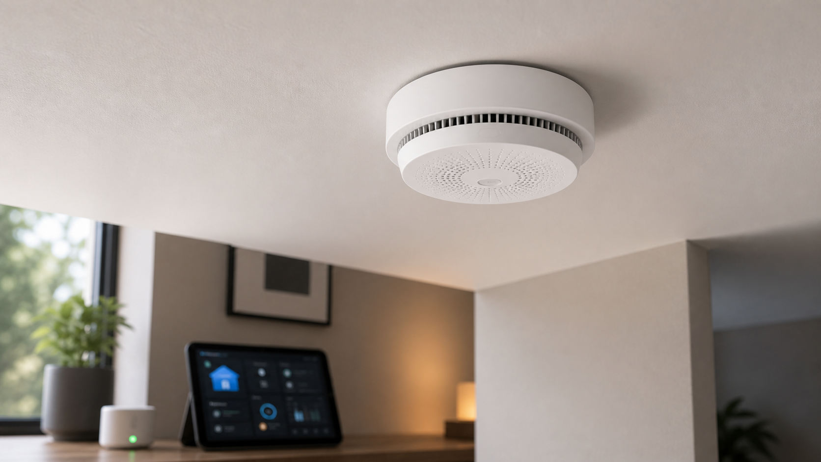 Aqara smoke detector installed on a ceiling