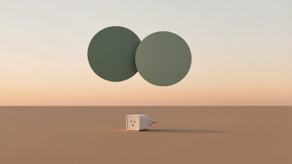 A WiFi smart plug on a calm, minimal background, representing local scripted control without a cloud app